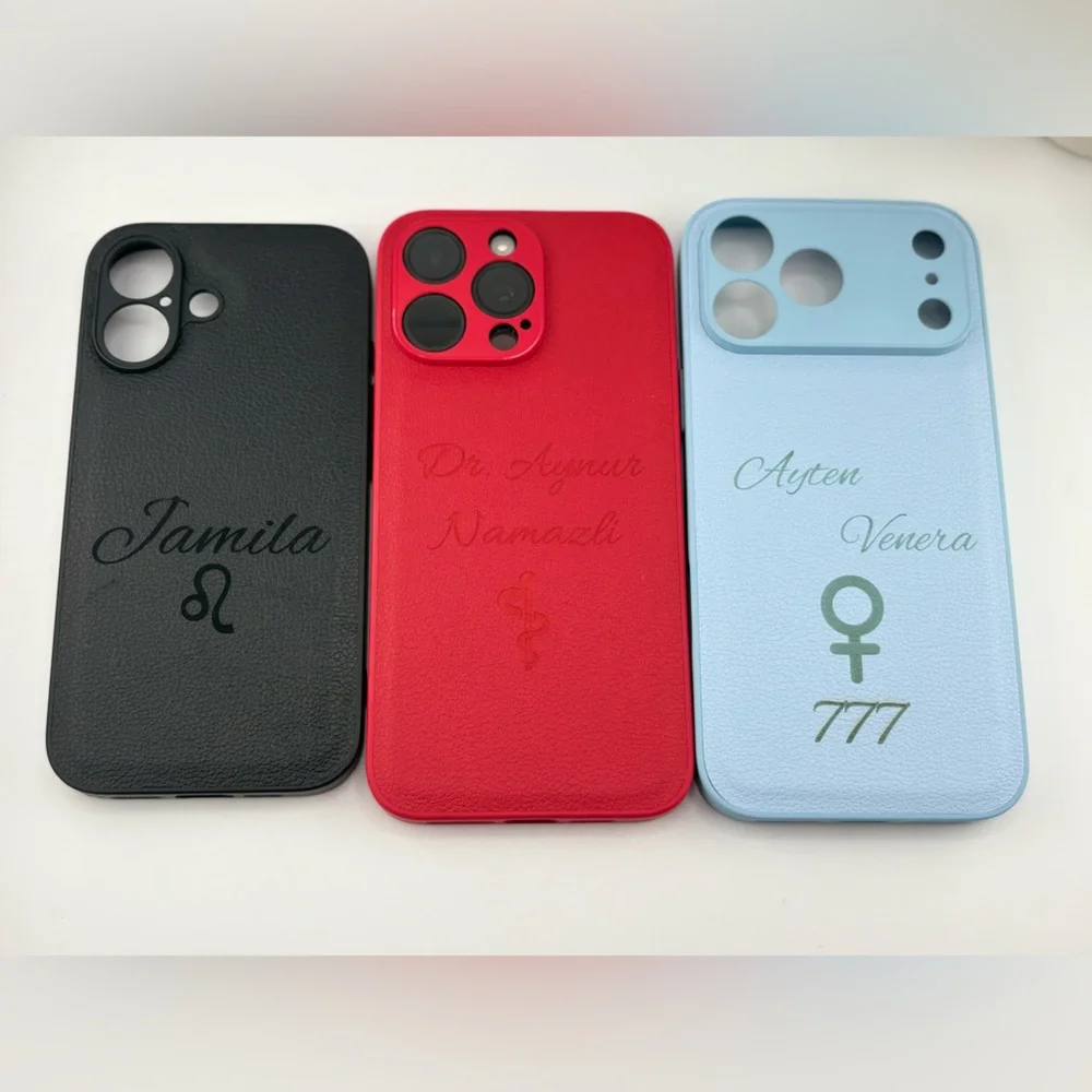 Custom Personalized Leather iPhone Case with Name & Zodiac / Symbol Engraving - Picture 5 of 8